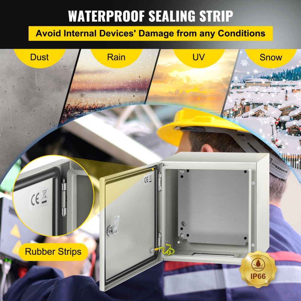NEMA Steel Enclosure, 12 x 12 x 8`` NEMA 4X Steel Electrical Box, IP66 Waterproof & Dustproof, Outdoor/Indoor Electrical Junction Box, with Mounting Plate