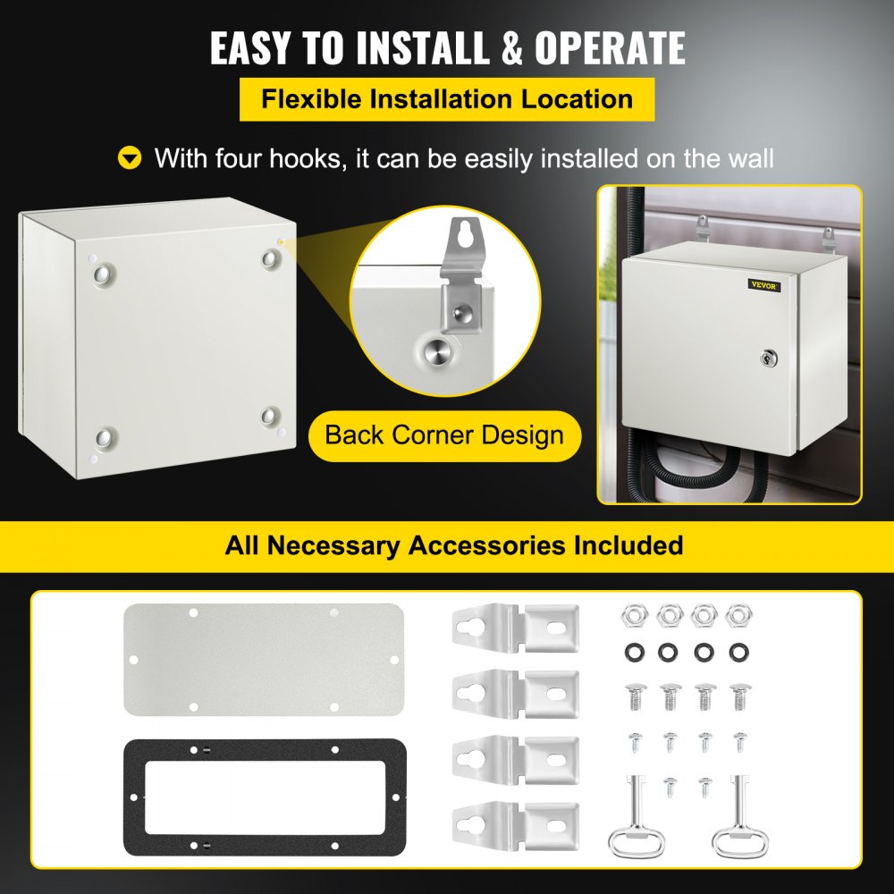 NEMA Steel Enclosure, 12 x 12 x 8`` NEMA 4X Steel Electrical Box, IP66 Waterproof & Dustproof, Outdoor/Indoor Electrical Junction Box, with Mounting Plate
