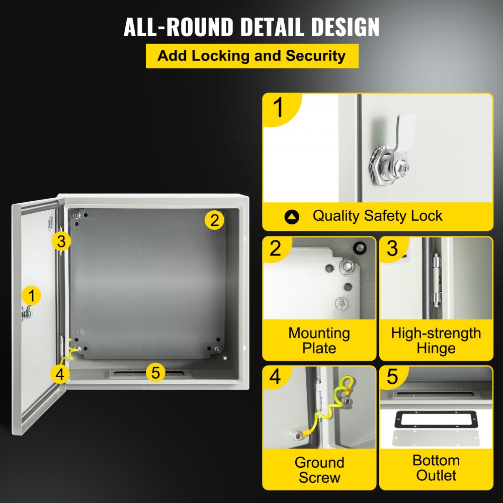 NEMA Steel Enclosure, 16 x 16 x 6`` NEMA 4X Steel Electrical Box, IP66 Waterproof & Dustproof, Outdoor/Indoor Electrical Junction Box, with Mounting Plate