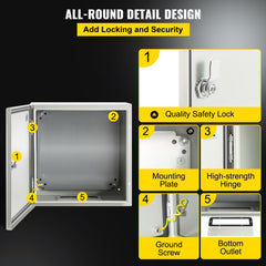 NEMA Steel Enclosure, 16 x 16 x 6`` NEMA 4X Steel Electrical Box, IP66 Waterproof & Dustproof, Outdoor/Indoor Electrical Junction Box, with Mounting Plate