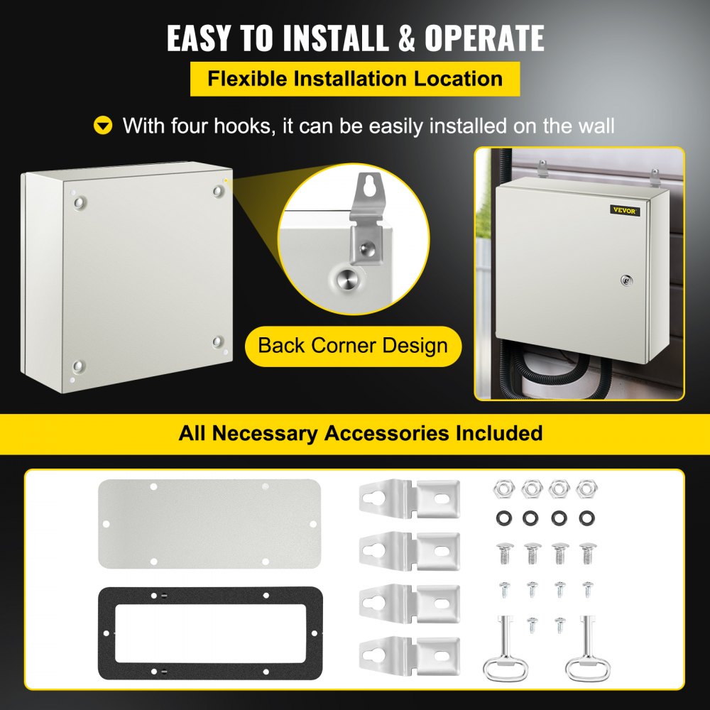NEMA Steel Enclosure, 16 x 16 x 6`` NEMA 4X Steel Electrical Box, IP66 Waterproof & Dustproof, Outdoor/Indoor Electrical Junction Box, with Mounting Plate