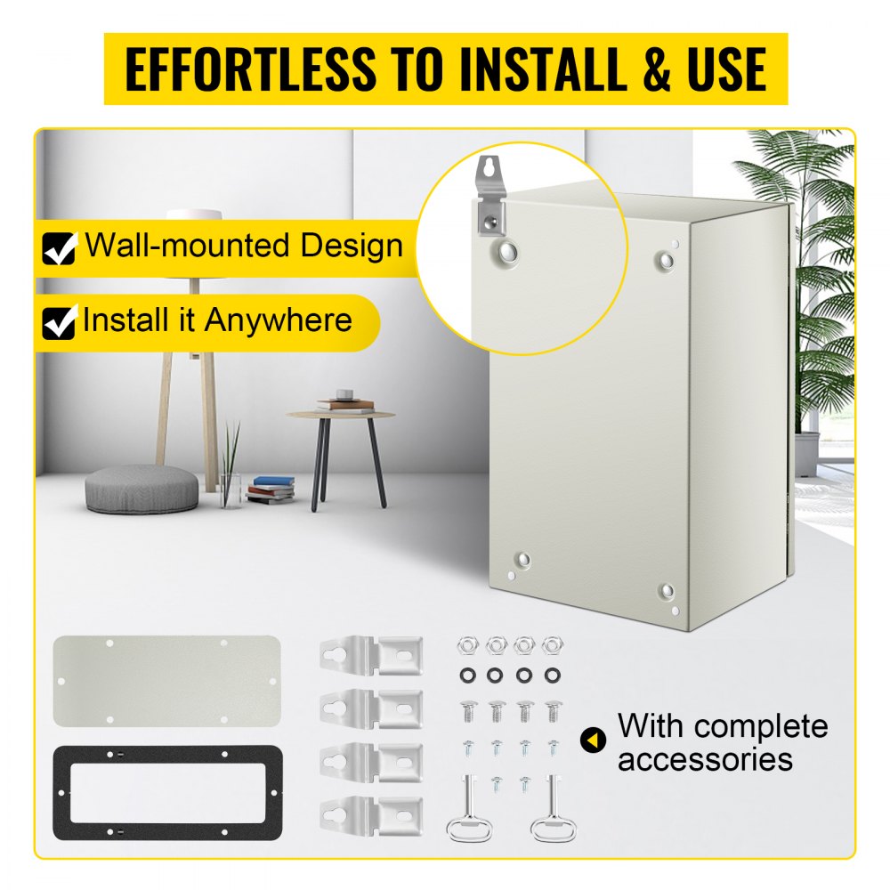 NEMA Steel Enclosure, 20 x 12 x 10`` NEMA 4X Steel Electrical Box, IP66 Waterproof & Dustproof, Outdoor/Indoor Electrical Junction Box, with Mounting Plate