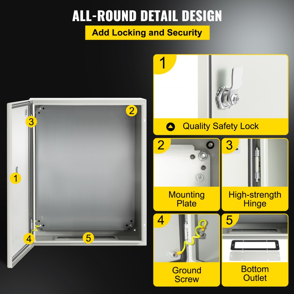 NEMA Steel Enclosure, 20 x 16 x 6`` NEMA 4X Steel Electrical Box, IP66 Waterproof & Dustproof, Outdoor/Indoor Electrical Junction Box, with Mounting Plate