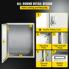 NEMA Steel Enclosure, 20 x 16 x 6`` NEMA 4X Steel Electrical Box, IP66 Waterproof & Dustproof, Outdoor/Indoor Electrical Junction Box, with Mounting Plate