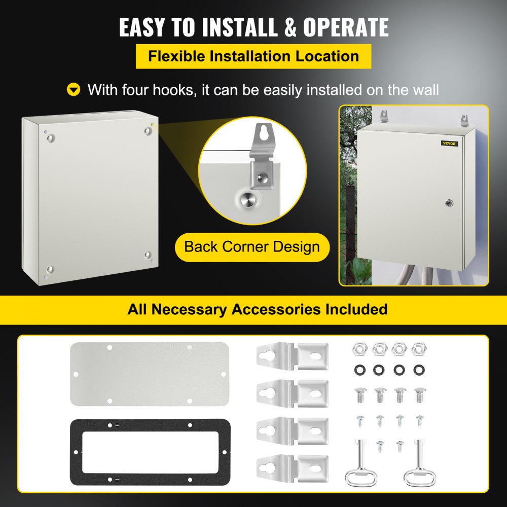 NEMA Steel Enclosure, 20 x 16 x 6`` NEMA 4X Steel Electrical Box, IP66 Waterproof & Dustproof, Outdoor/Indoor Electrical Junction Box, with Mounting Plate