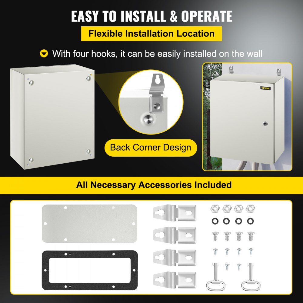 NEMA Steel Enclosure, 20 x 16 x 8`` NEMA 4X Steel Electrical Box, IP66 Waterproof & Dustproof, Outdoor/Indoor Electrical Junction Box, with Mounting Plate