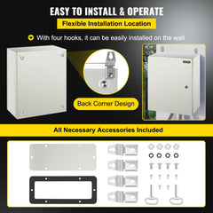 NEMA Steel Enclosure, 20 x 16 x 8`` NEMA 4X Steel Electrical Box, IP66 Waterproof & Dustproof, Outdoor/Indoor Electrical Junction Box, with Mounting Plate