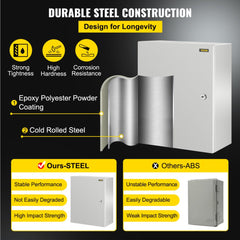 NEMA Steel Enclosure, 20 x 16 x 10`` NEMA 4X Steel Electrical Box, IP66 Waterproof & Dustproof, Outdoor/Indoor Electrical Junction Box, with Mounting Plate