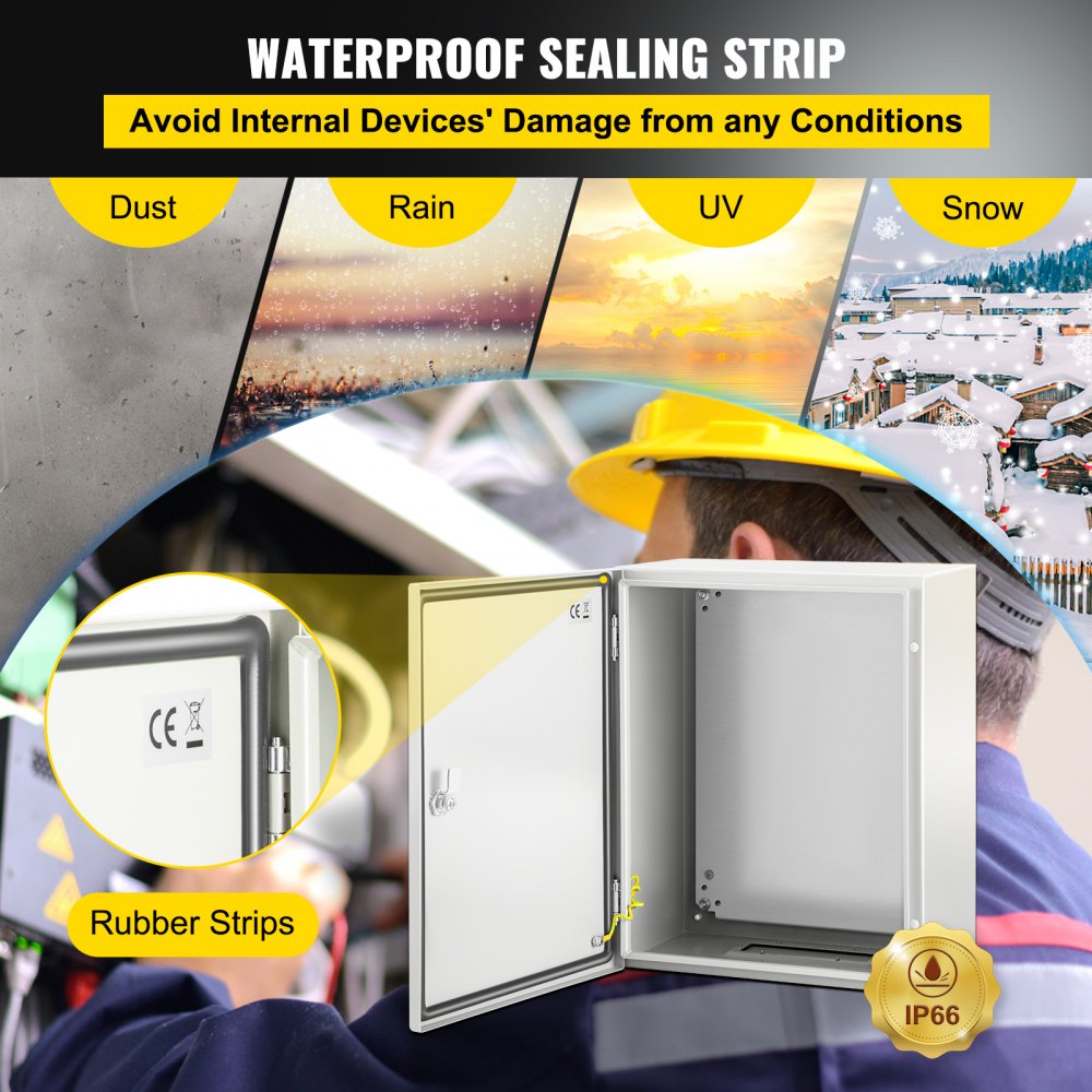 NEMA Steel Enclosure, 20 x 16 x 10`` NEMA 4X Steel Electrical Box, IP66 Waterproof & Dustproof, Outdoor/Indoor Electrical Junction Box, with Mounting Plate