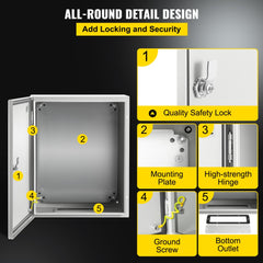 NEMA Steel Enclosure, 20 x 16 x 10`` NEMA 4X Steel Electrical Box, IP66 Waterproof & Dustproof, Outdoor/Indoor Electrical Junction Box, with Mounting Plate