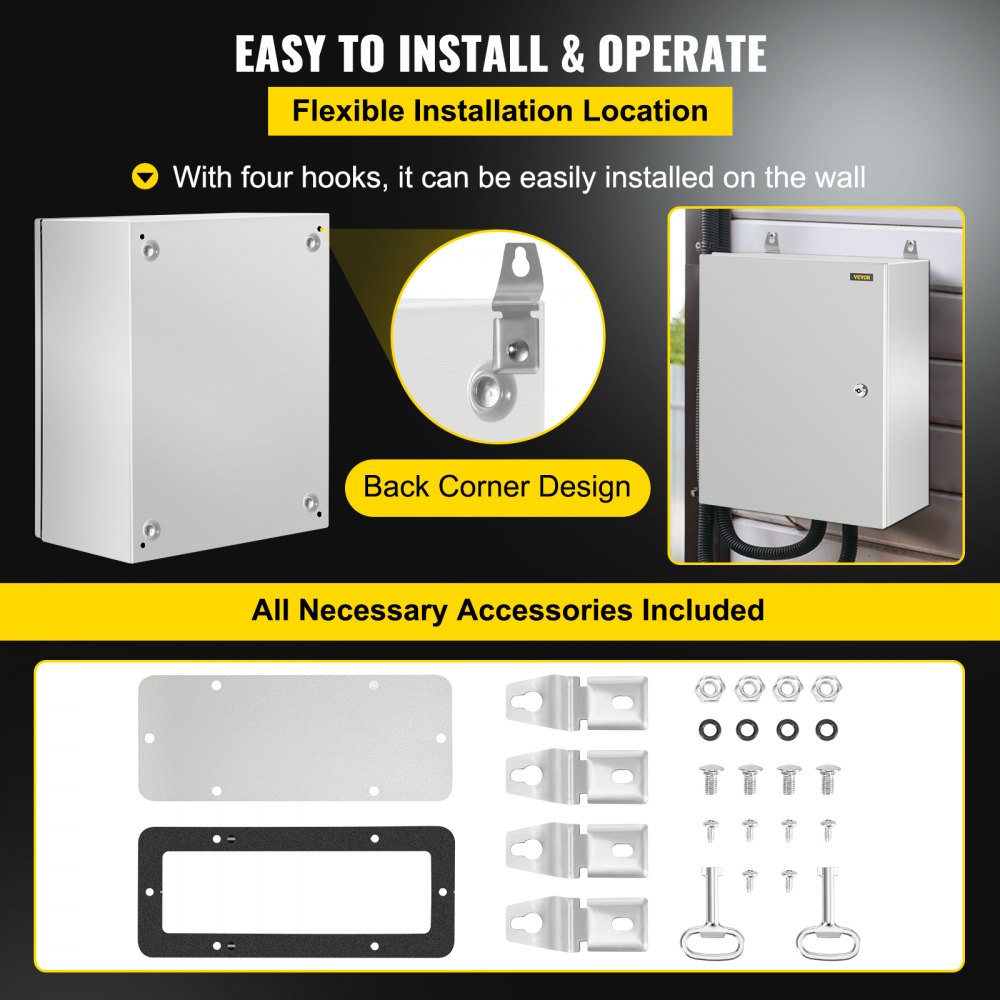 NEMA Steel Enclosure, 20 x 16 x 10`` NEMA 4X Steel Electrical Box, IP66 Waterproof & Dustproof, Outdoor/Indoor Electrical Junction Box, with Mounting Plate