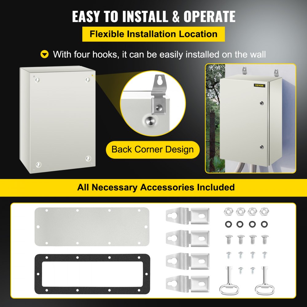 NEMA Steel Enclosure, 24 x 16 x 10`` NEMA 4X Steel Electrical Box, IP66 Waterproof & Dustproof, Outdoor/Indoor Electrical Junction Box, with Mounting Plate