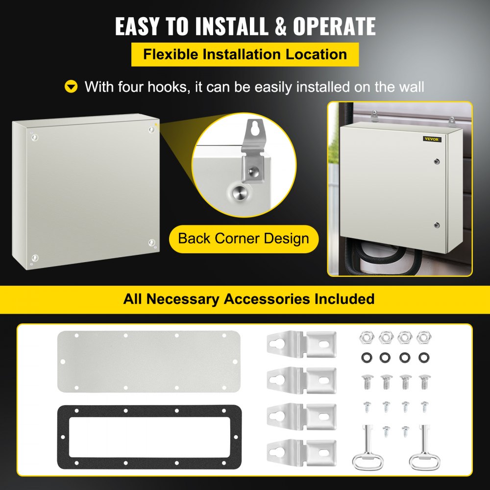 NEMA Steel Enclosure, 24 x 24 x 8`` NEMA 4X Steel Electrical Box, IP66 Waterproof & Dustproof, Outdoor/Indoor Electrical Junction Box, with Mounting Plate