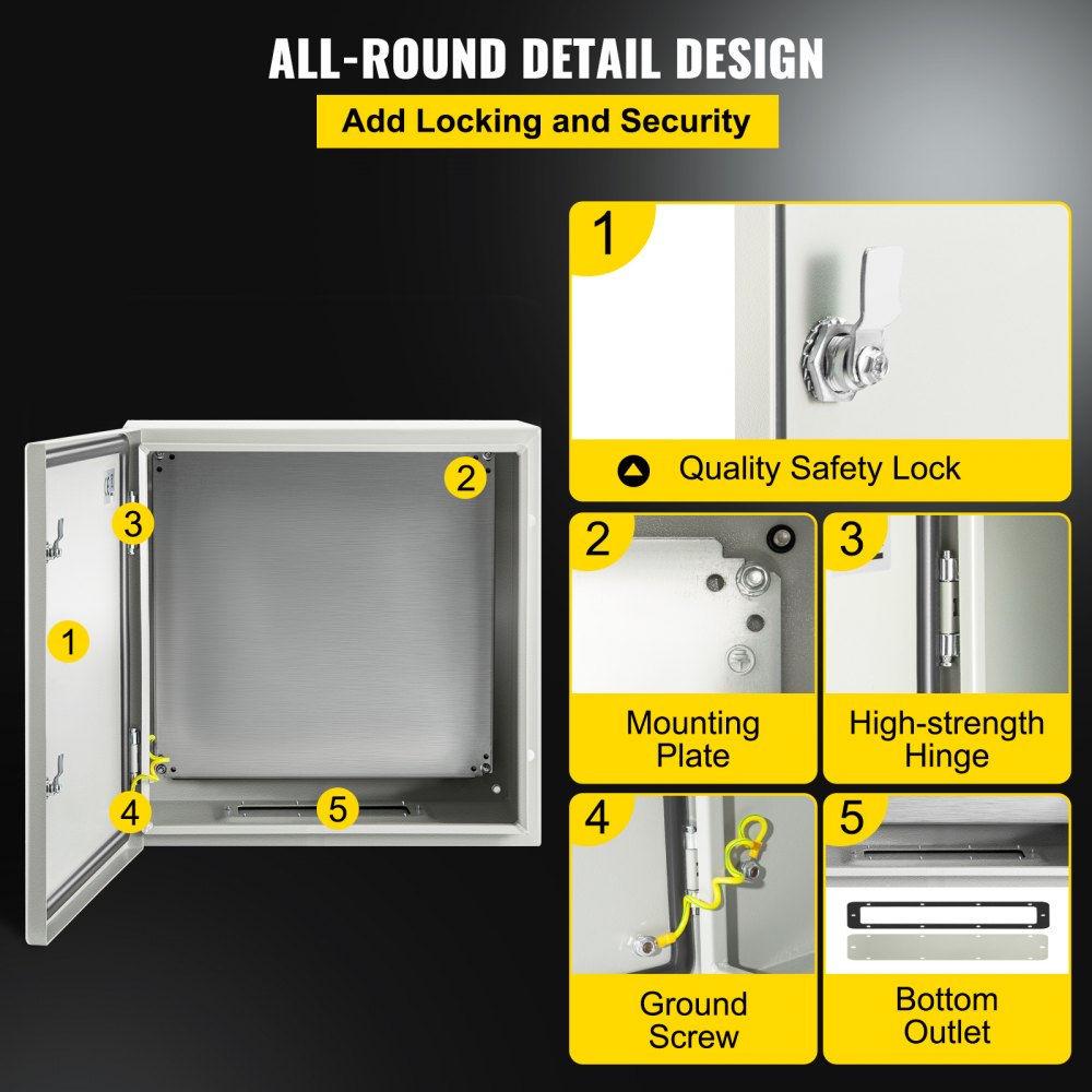 NEMA Steel Enclosure, 24 x 24 x 12`` NEMA 4X Steel Electrical Box, IP66 Waterproof & Dustproof, Outdoor/Indoor Electrical Junction Box, with Mounting Plate