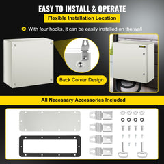 NEMA Steel Enclosure, 24 x 24 x 12`` NEMA 4X Steel Electrical Box, IP66 Waterproof & Dustproof, Outdoor/Indoor Electrical Junction Box, with Mounting Plate