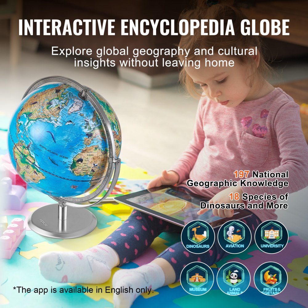 Educational Globe for Kids, 10 in/254 mm, Interactive AR World Globe with AR Golden Globe APP LED Night Lighting 720° Rotation, STEM Toy Gifts for Kids Compatible with Android or iOS Devices