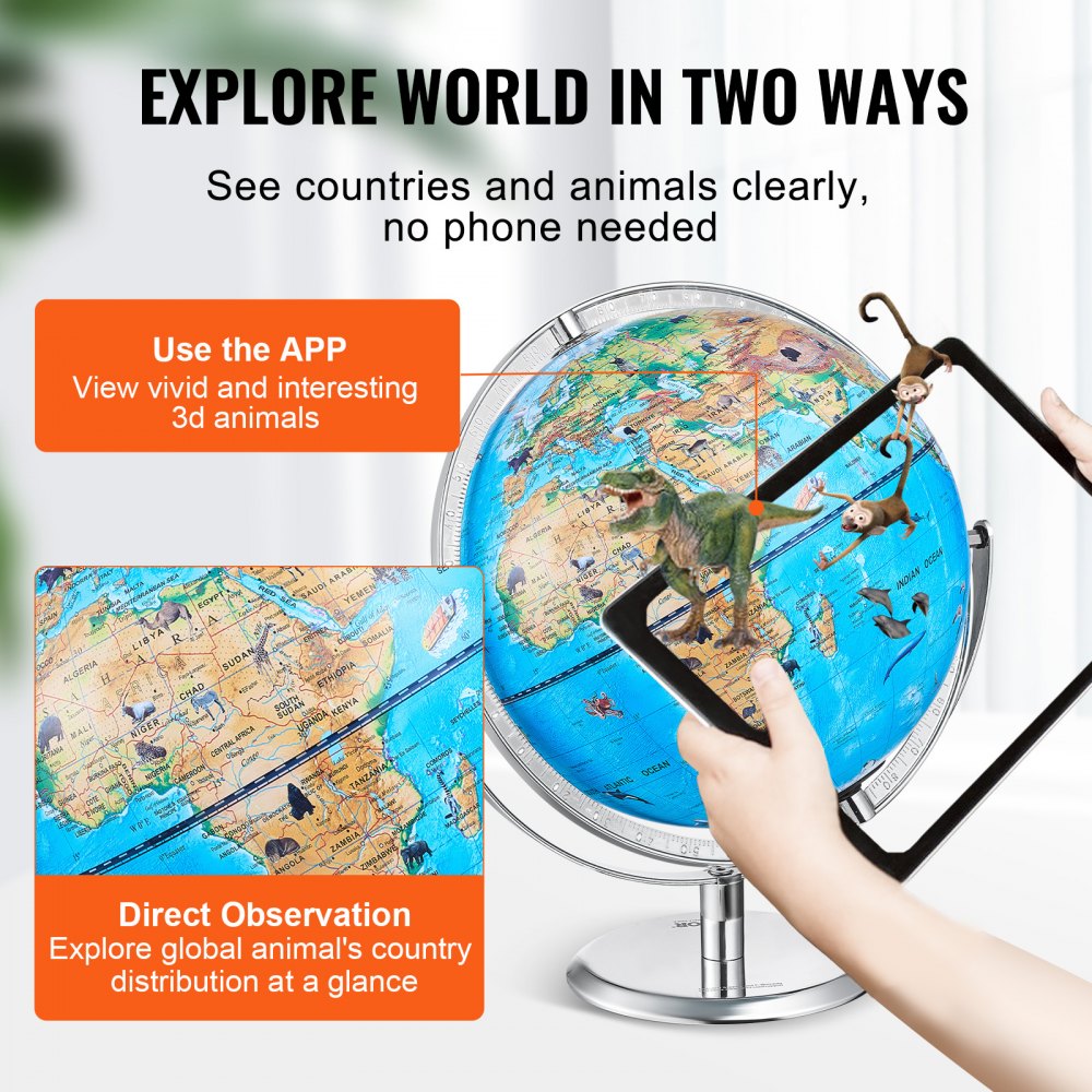 Educational Globe for Kids, 10 in/254 mm, Interactive AR World Globe with AR Golden Globe APP LED Night Lighting 720° Rotation, STEM Toy Gifts for Kids Compatible with Android or iOS Devices