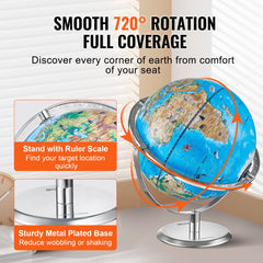 Educational Globe for Kids, 10 in/254 mm, Interactive AR World Globe with AR Golden Globe APP LED Night Lighting 720° Rotation, STEM Toy Gifts for Kids Compatible with Android or iOS Devices