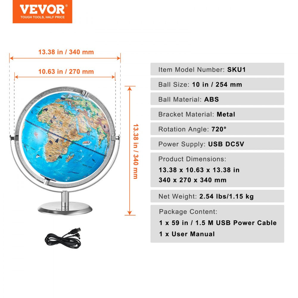 Educational Globe for Kids, 10 in/254 mm, Interactive AR World Globe with AR Golden Globe APP LED Night Lighting 720° Rotation, STEM Toy Gifts for Kids Compatible with Android or iOS Devices
