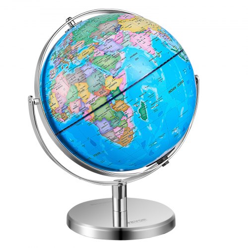 Illuminated World Globe with Stand, 13 in/330.2 mm, Educational Earth Globe with Stable Heavy Metal Base HD Printed Map and LED Night Lighting, 720° Spinning Globe for Kids Classroom Learning