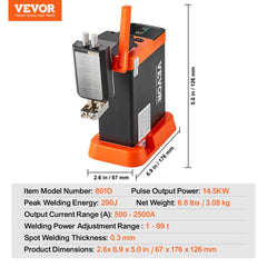 Battery Spot Welder, 14.5KW Capacitor Energy Storage Pulse Battery Spot Welder with 73B Welding Pen, 801D High Power Spot Welding Equipment & 2 Welding Modes for 0.1-0.3mm Pure Nickel, Batteries