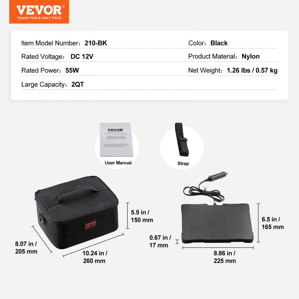 Portable Oven, 12V Car Food Warmer, 2QT 55W Portable Mini Personal Microwave, Electric Heated Lunch Box for Camping, Travel, Compatible with Glass, Ceramic, Foil Containers (Black)