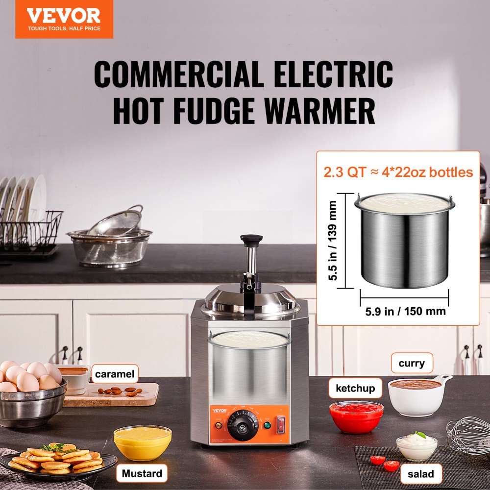 Electric Cheese Dispenser with Pump, 2.3 Qt Commercial Hot Fudge Warmer, Stainless Steel Heated Pump Dispenser, 86-230℉ Temp Adjustable Nacho Cheese Sauce Warmer, for Hot Fudge Cheese Caramel