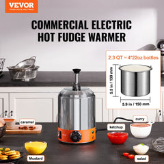 Electric Cheese Dispenser with Pump, 2.3 Qt Commercial Hot Fudge Warmer, Stainless Steel Pump Dispenser, 86-230℉ Temp Adjustable Nacho Cheese Sauce Warmer, for Hot Fudge Cheese Caramel
