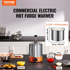 Electric Cheese Dispenser with Pump, 2.3 Qt Commercial Hot Fudge Warmer, Plastic Pump Dispenser, 86-230℉ Temp Adjustable Nacho Cheese Sauce Warmer, for Hot Fudge Cheese Caramel