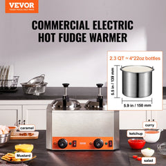 Electric Cheese Dispenser with Pumps, 2.3x2 Qt Commercial Hot Fudge Warmer, Stainless Steel Heated Double Pumps Dispenser, 86-230℉ Temp Adjustable Nacho Cheese Warmer for Fudge Cheese Caramel