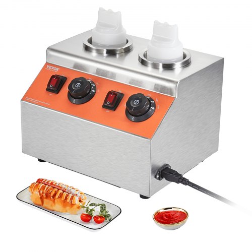 Electric Bottle Warmer with Bottles, 0.57x2 Qt Commercial Cheese Dispenser, Hot Fudge Warmer 86-185℉ Temp Adjustable, Plastic Double Bottles Nacho Cheese Warmer, for Hot Fudge Cheese Caramel