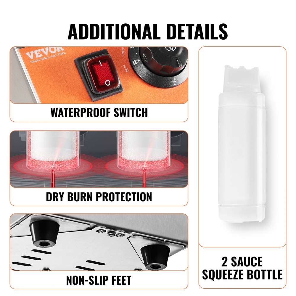 Electric Bottle Warmer with Bottles, 0.57x2 Qt Commercial Cheese Dispenser, Hot Fudge Warmer 86-185℉ Temp Adjustable, Plastic Double Bottles Nacho Cheese Warmer, for Hot Fudge Cheese Caramel