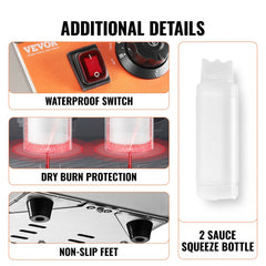 Electric Bottle Warmer with Bottles, 0.57x2 Qt Commercial Cheese Dispenser, Hot Fudge Warmer 86-185℉ Temp Adjustable, Plastic Double Bottles Nacho Cheese Warmer, for Hot Fudge Cheese Caramel