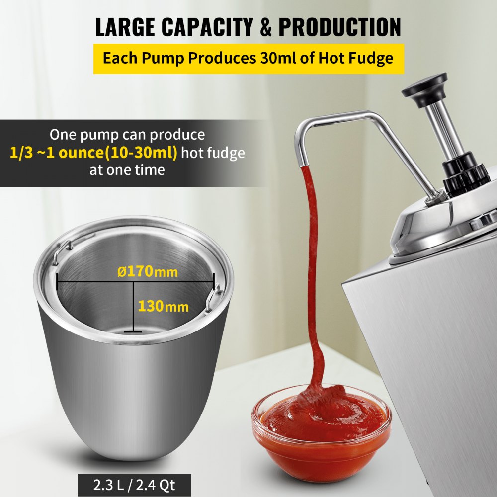 Cheese Dispenser with Pump, 2.6Qt Capacity Nacho Cheese Warmer with Pump, 650W Hot Fudge Warmer, Stainless Steel Hot Cheese Dispenser for Hot Fudge Cheese Caramel
