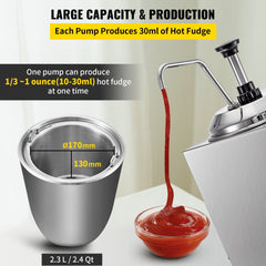 Cheese Dispenser with Pump, 2.6Qt Capacity Nacho Cheese Warmer with Pump, 650W Hot Fudge Warmer, Stainless Steel Hot Cheese Dispenser for Hot Fudge Cheese Caramel