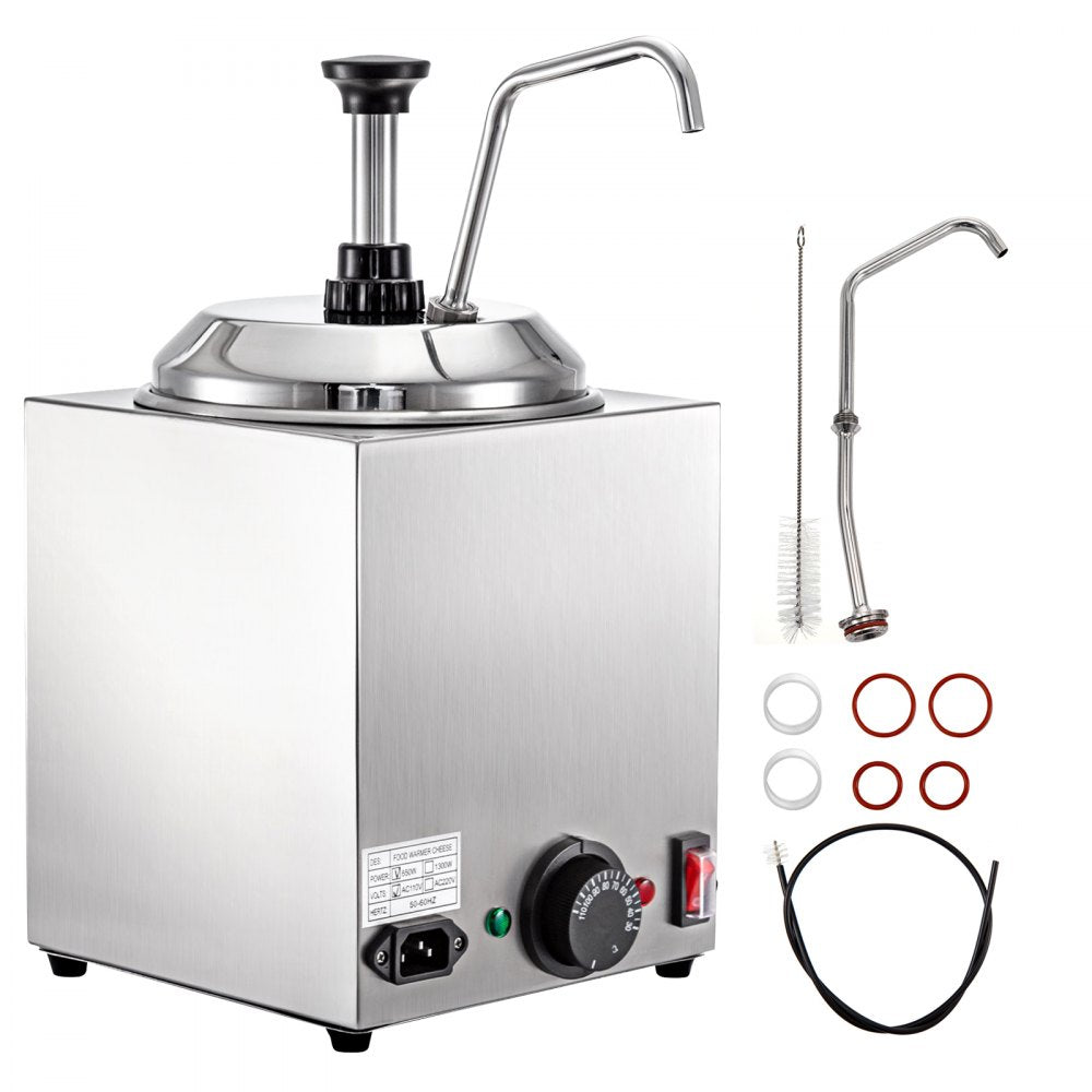 Cheese Dispenser with Pump, 2.6Qt Capacity Nacho Cheese Warmer with Pump, 650W Hot Fudge Warmer, Stainless Steel Hot Cheese Dispenser for Hot Fudge Cheese Caramel
