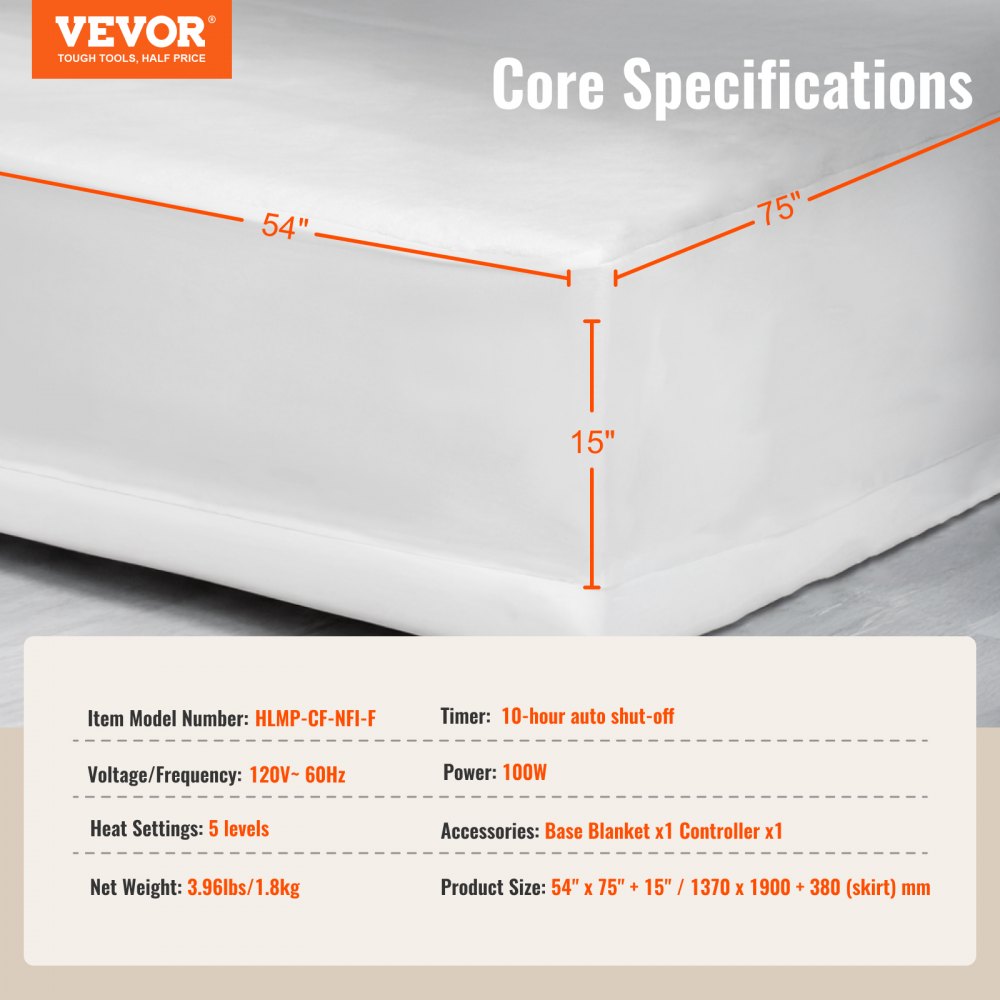 Bostome Full Heated Mattress Pad in coral fleece, 54x75 inches with auto-off feature.