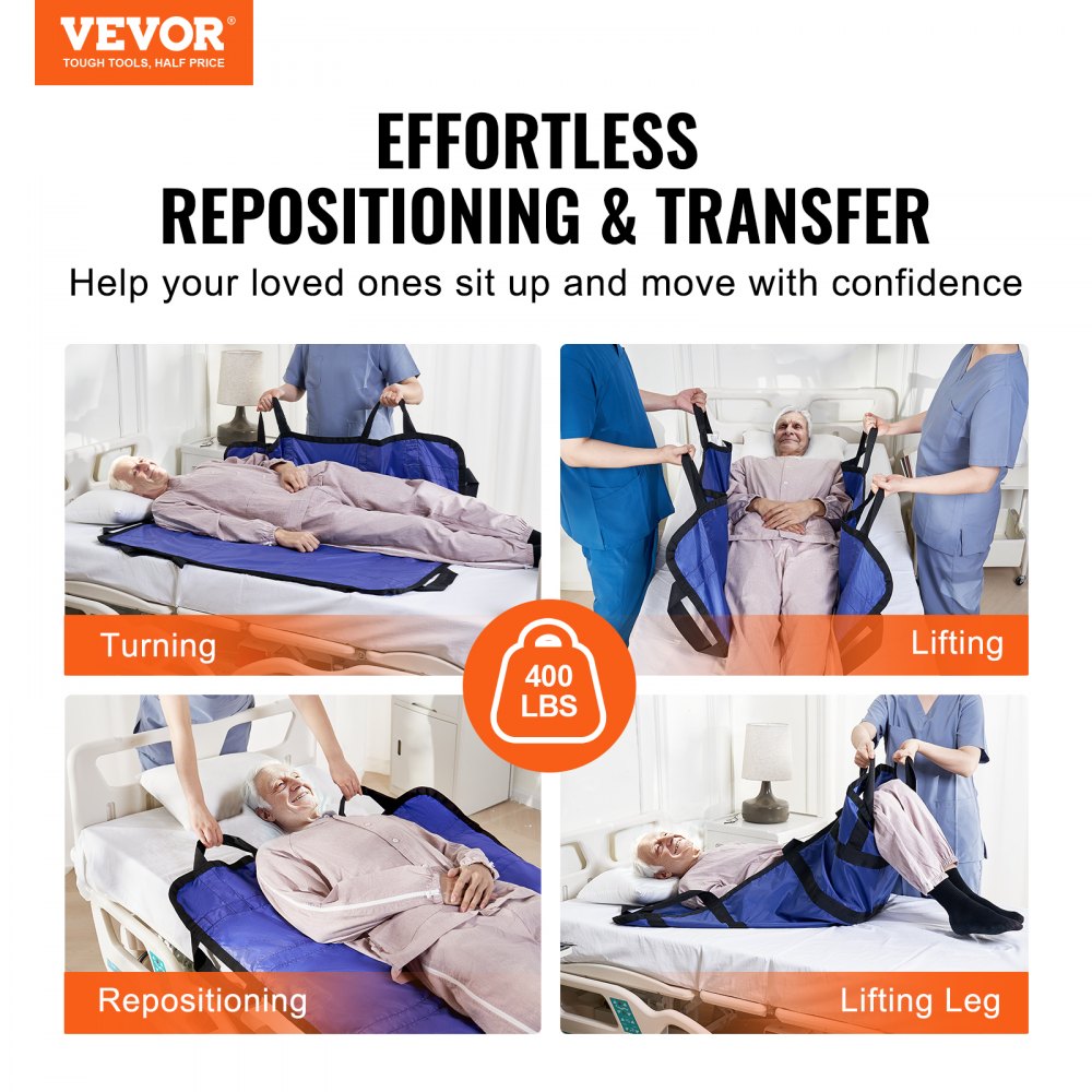 Positioning Bed Pad 48"x40" Patient Transfer Sheet & 8 Reinforced Handles
