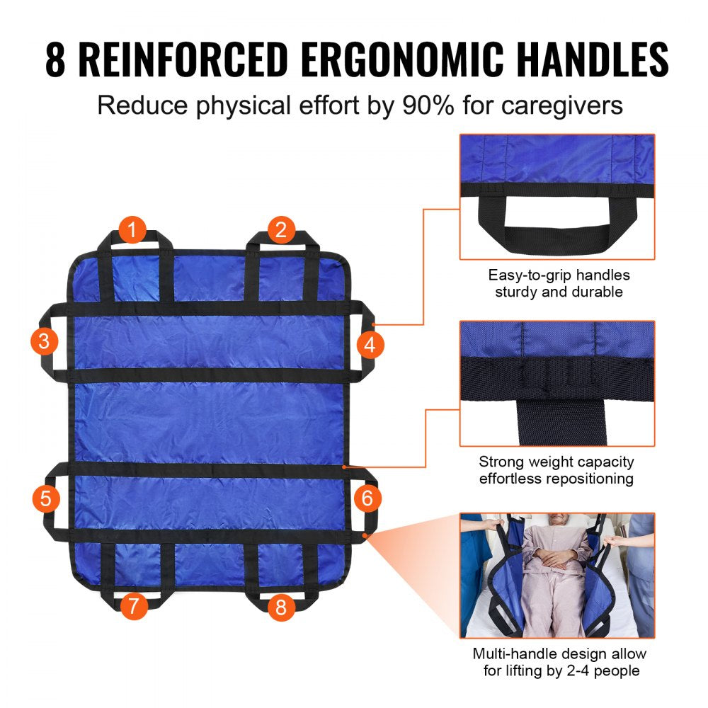 Positioning Bed Pad 48"x40" Patient Transfer Sheet & 8 Reinforced Handles