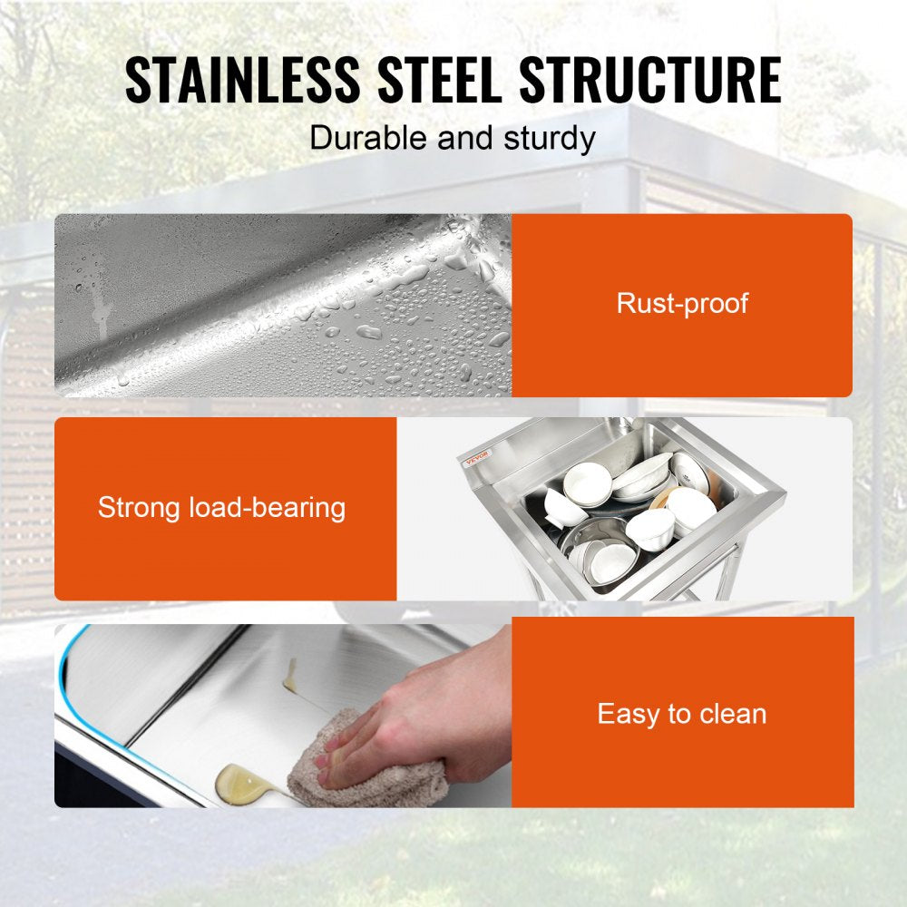 Stainless Steel Utility Sink, 1 Compartment Free Standing Small Sink Include Faucet & legs, 16 x 13 x 8.7 in Commercial Single Bowl Sinks for Garage, Restaurant, Kitchen, Laundry, NSF Certified