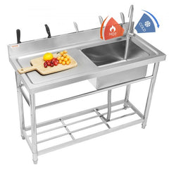 Stainless Steel Utility Sink, 1 Compartment Free Standing Small Sink w/Workbench Faucet & legs, 47.2 x 19.7 x 37.4 in Commercial Single Bowl Sinks for Garage, Restaurant, Laundry, NSF Certified