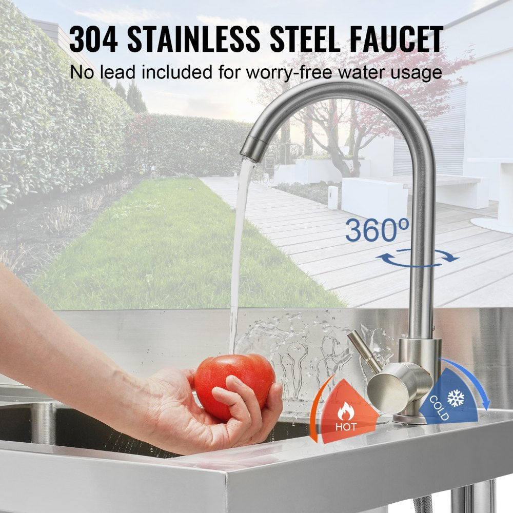 Stainless Steel Utility Sink, 1 Compartment Free Standing Small Sink w/Workbench Faucet & legs, 47.2 x 19.7 x 37.4 in Commercial Single Bowl Sinks for Garage, Restaurant, Laundry, NSF Certified
