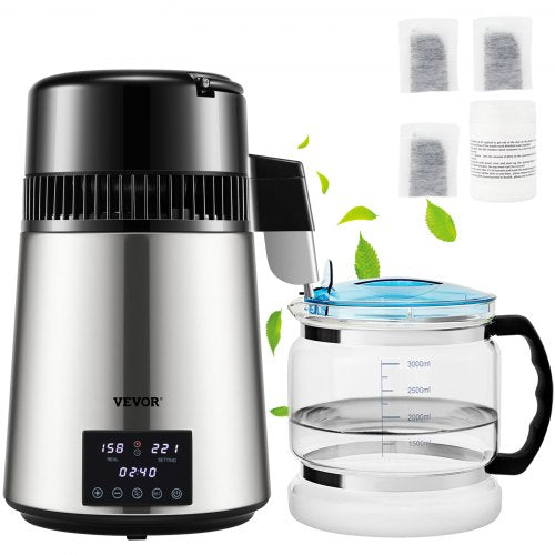 4L Water Distiller 1.5L/H Distilled Water Maker Timing Dual-Temp Silver