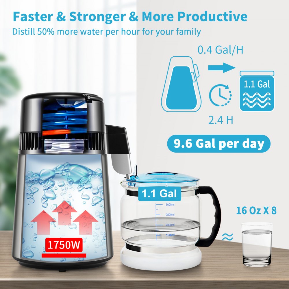 4L Water Distiller 1.5L/H Distilled Water Maker Timing Dual-Temp Silver