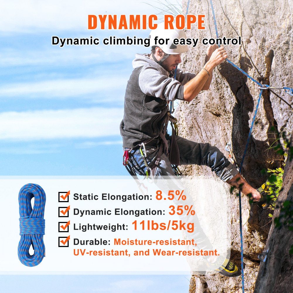 10.2mm Dynamic Climbing Rope 70M(230ft) Outdoor Rock Climbing Rope Blue