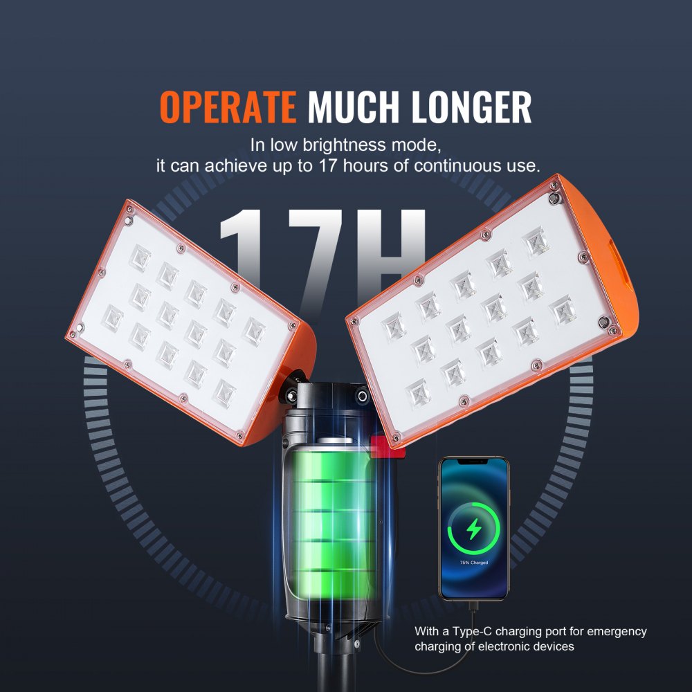 Led Work Light, 2500 lm Led Light Stand, Work lights with stand, 27.6"-70" Adjustable, with Foldable Tripod Stand, Wireless Remote Control, Built-in rechargeable battery, Temperature Cycling