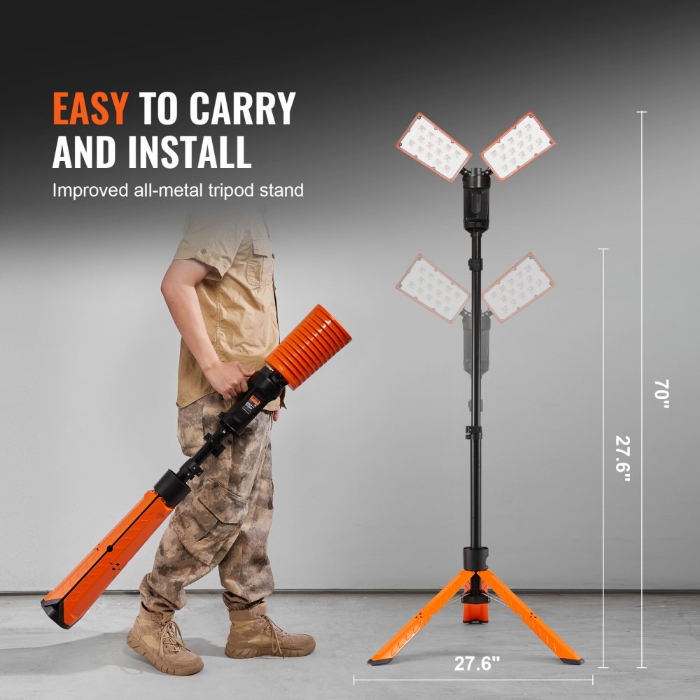 Led Work Light, 2500 lm Led Light Stand, Work lights with stand, 27.6"-70" Adjustable, with Foldable Tripod Stand, Wireless Remote Control, Built-in rechargeable battery, Temperature Cycling