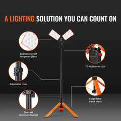 Led Work Light, 2500 lm Led Light Stand, Work lights with stand, 27.6"-70" Adjustable, with Foldable Tripod Stand, Wireless Remote Control, Built-in rechargeable battery, Temperature Cycling