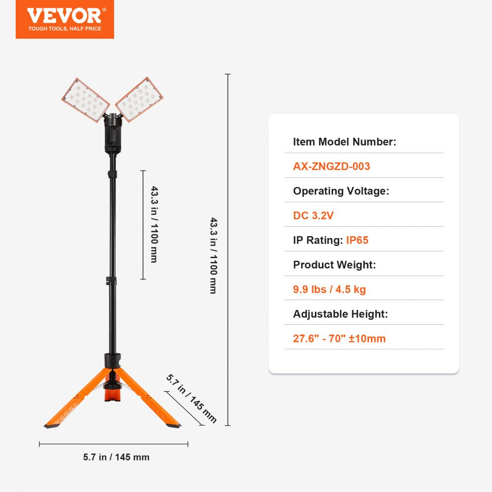 Led Work Light, 2500 lm Led Light Stand, Work lights with stand, 27.6"-70" Adjustable, with Foldable Tripod Stand, Wireless Remote Control, Built-in rechargeable battery, Temperature Cycling