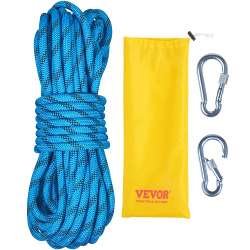 Static Climbing Rope, 32 ft Outdoor Rock Climbing Rope with 26KN Breaking Tension, 0.4`` /10 mm High Strength Safety Rope, Escape Rope with 2pcs Carabiner and Storage Bag